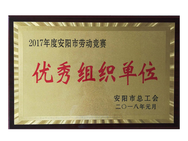 安陽總工會授予勞動競賽優 秀組織獎